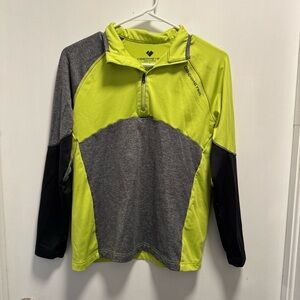 Obermeyer Youth Quarter Zip Warm Sweater Bright Green Grey Size XL Skiing